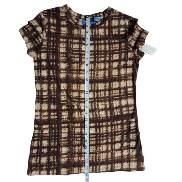 Simply Vera Vera Wang brown plaid short sleeve top sz XS - Picture 10 of 15